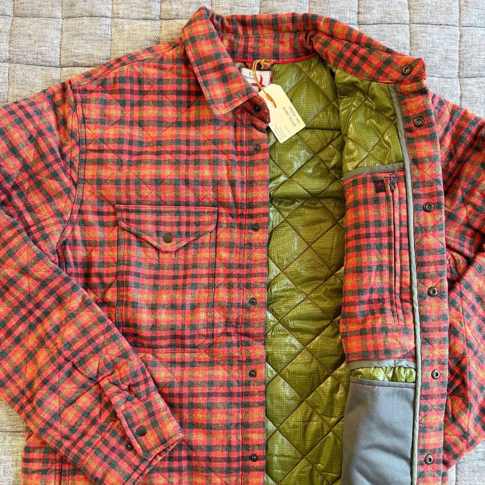 Relwen Quilted Flannel Shirt Jacket - Burnt Red Tweedy Check - Men's Large